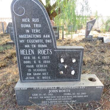 ROETS John 1921-2005 & Helen 1922-1998