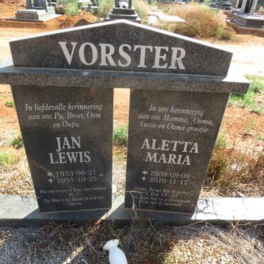 VORSTER Jan Lewis 1933-1991 & Aletta Maria 1939-2010