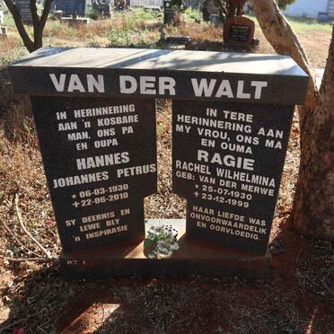 WALT Johannes Petrus 1930-2010 & Rachel Wilhelmina VAN DER MERWE 1930-1999