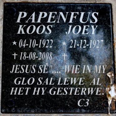 PAPENFUS Koos 1922-2008 &amp; Joey 1927-