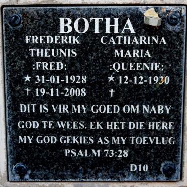 BOTHA Frederik Theunis 1928-2008 &amp; Catharina Maria 1930-