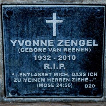 ZENGEL Yvonne nee VAN REENEN 1932-2010