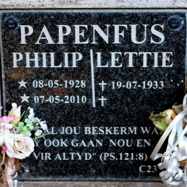 PAPENFUS Philip 1928-2010 &amp; Lettie 1933-