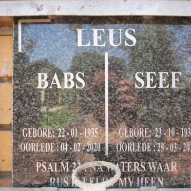 LEUS Seef 1931-2021 &amp; Babs 1935-2020