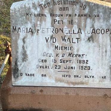 WALT Maria Petronella Jacoba, v.d. nee V.D. MERWE 1892-1923