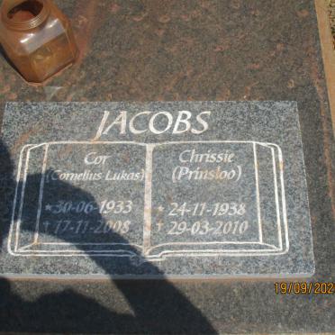JACOBS Cornelius Lukas 1933-2008 &amp; Chrissie PRINSLOO 1938-2010