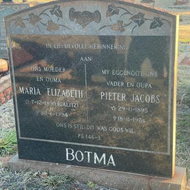 BOTHMA Pieter Jacobs 1895-1974 &amp; Maria Elizabeth CALITZ 1899-1994