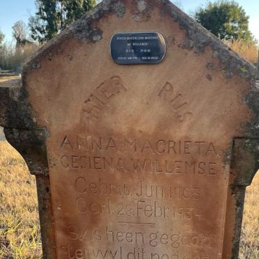 WILLEMSE Anna Magrieta Gesiena 1903-1934 :: MOSTERT Maria Magdalena nee WILLEMSE 1931-1983