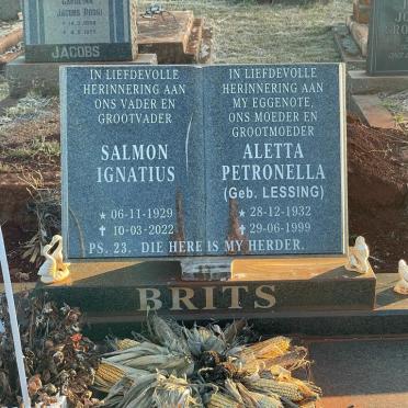 BRITS Salmon Ignatius 1929-2022 &amp; Aletta Petronella LESSING 1932-1999