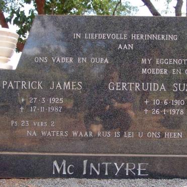 MCINTYRE Patrick James 1925-1987 &amp; Gertruida Susanna 1910-1978