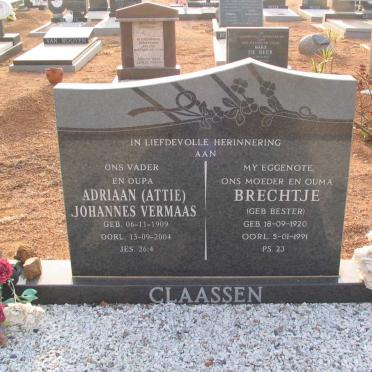 CLAASSEN Adriaan Johannes Vermaas 1909-2004 &amp; Brechtje BESTER 1920-1991