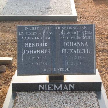 NIEMAN Hendrik Johannes 1912-1984 &amp; Johanna Elizabeth 1914-2001