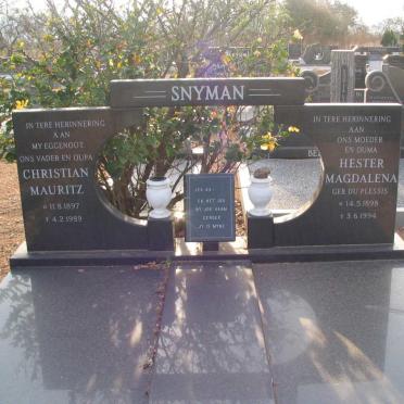 SNYMAN Christian Mauritz 1897-1989 &amp; Hester Magdalena DU PESSIS 1898-1994