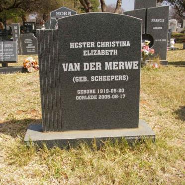 MERWE Hester Christina Elizabeth, van der nee SCHEEPERS 1919-2005