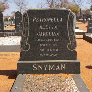 SNYMAN Petronella Aletta Carolina nee VAN AARDE voorheen SWART1879-1968