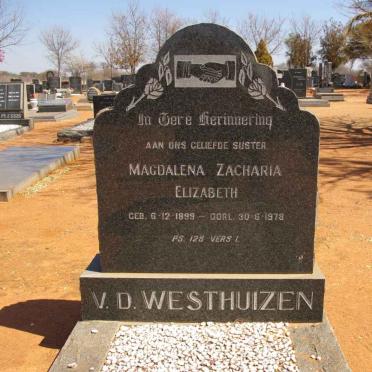 WESTHUIZEN Magdalena Zacharia Elizabeth, v.d. 1899-1978