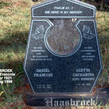 HAASBROEK Daniël Francois 1921-1999 &amp; Aletta Catharina GERMISHUIZEN 1925-