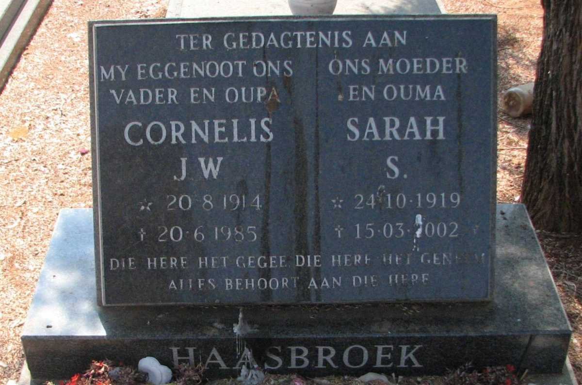 HAASBROEK Cornelis J.W. 1914-1985 &amp; Sarah S. 1919-2002