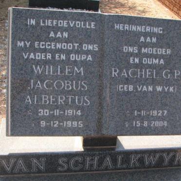 SCHALKWYK Willem Jacobus Albertus, van 1914-1995 &amp; Rachel G.P. VAN WYK 1927-2004