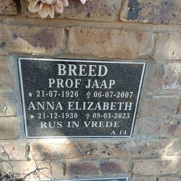 BREED Jaap 1926-2007 & Anna Elizabeth 1930-2023