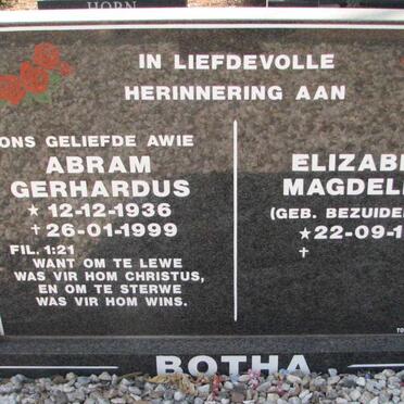 BOTHA Abram Gerhardus 1936-1999 &amp; Elizabeth Magdalena BEZUIDENHOUT 1938-