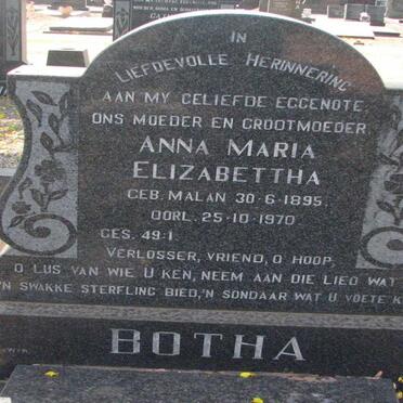 BOTHA Anna Maria Elizabettha nee MALAN 1895-1970