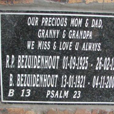BEZUIDENHOUT  B. 1921-2008 &amp; R.P. 1925-1997 