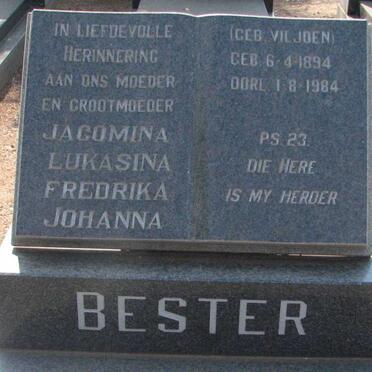 BESTER Jacomina Lukasina Fredrika Johanna nee VILJOEN 1894-1984