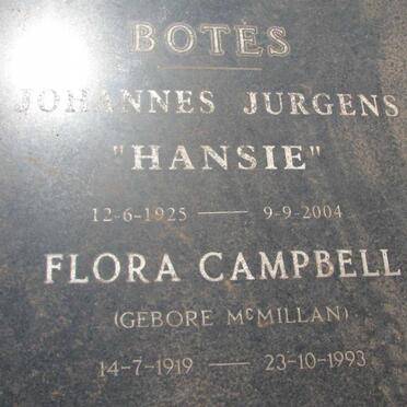 BOTES Johannes Jurgens 1925-2004 &amp; Flora Campbell McMILLAN 1919-1993