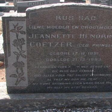 COETZER Jeanette Hendrina nee PRINSLOO 1891-1963