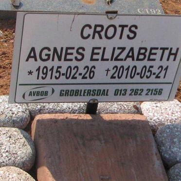 CROTS Agnes Elizabeth 1915-2010