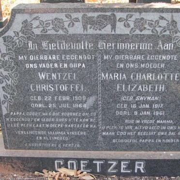 COETZER Wentzel Christoffel 1909-1964 &amp; Maria Charlotte Elizabeth SNYMAN 1917-1961