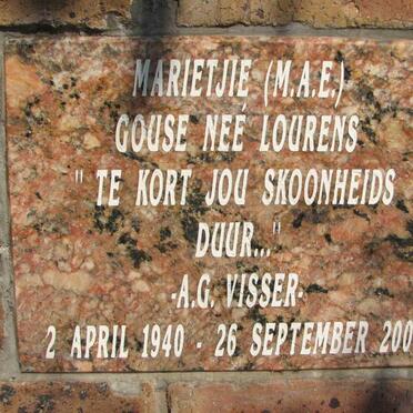 GOUSE M.A.E. nee LOURENS 1940-2004
