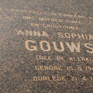 GOUWS Anna Sophia nee DE KLERK 1912-1995