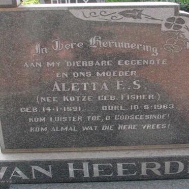 HEERDEN Aletta E.S., van KOTZE nee FISHER 1891-1963