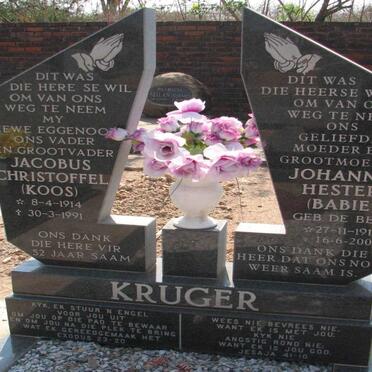 KRUGER Jacobus Christoffel 1914-1991 &amp; Johanna Hester DE BEER 1917-2004