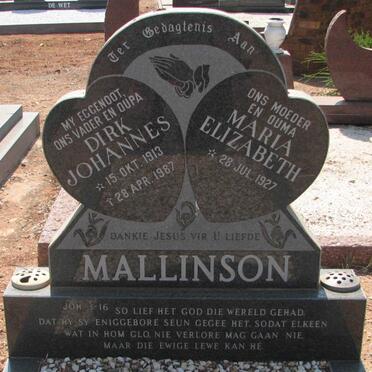 MALLINSON Dirk Johannes 1913-1987 &amp; Maria Elizabeth 1927-