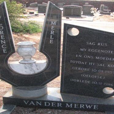MERWE Florence Merle, van der nee OELOFSE 1953-1986