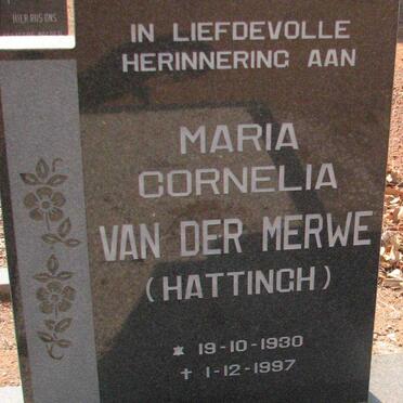 MERWE Maria Cornelia, van der nee HATTINGH 1930-1997