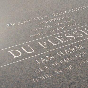 PLESSIS Jan Harm, du 1938-2007 &amp; Francina Elizabeth LOUBSER 1942-1995