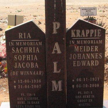 PALM Meider Johannes Edward 1931-2008 &amp; Sachria Sophia Jacoba DE WINNAAR 1936-2007