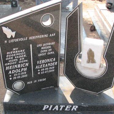 PIATER Heinrich Adolph 1919-2005 &amp; Veronica Alexander 1928-2006