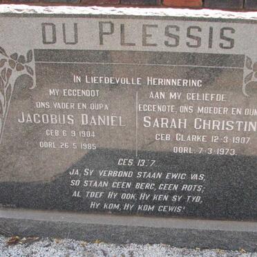 PLESSIS Jacobus Daniel, du 1904-1985 &amp; Sarah Christina CLARKE 1907-1973