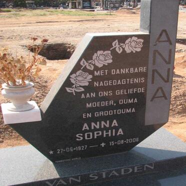 STADEN Anna Sophia, van 1927-2006