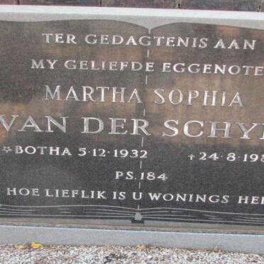 SCHYFF Martha Sophia, van der nee BOTHA 1932-1981