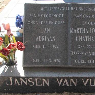 VUUREN Jan Adriaan, Jansen van 1922-1978 &amp; Martha Johanna Chatharina JANSEN VAN RENSBURG 1927-2005