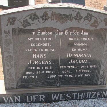 WESTHUIZEN Hans Jurgens, van der 1916-1967 &amp; Hendrika Jacoba VENTER 1916-2006