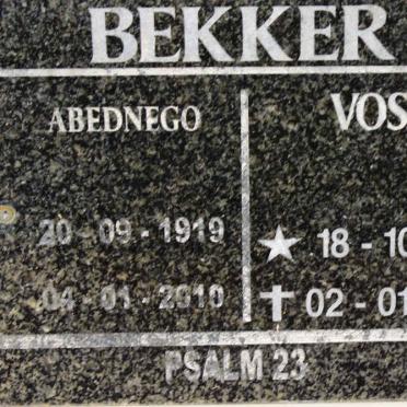 BEKKER Abednego 1919-2010 &amp; Vossie 1924-2004