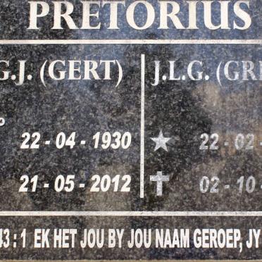 PRETORIUS G.J. 1930-2012 &amp; J.L.G. 1933-2014