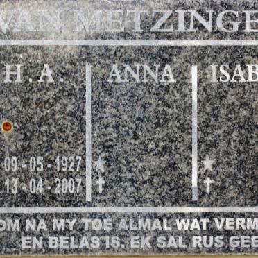 METZINGER H.A., van 1927-2007